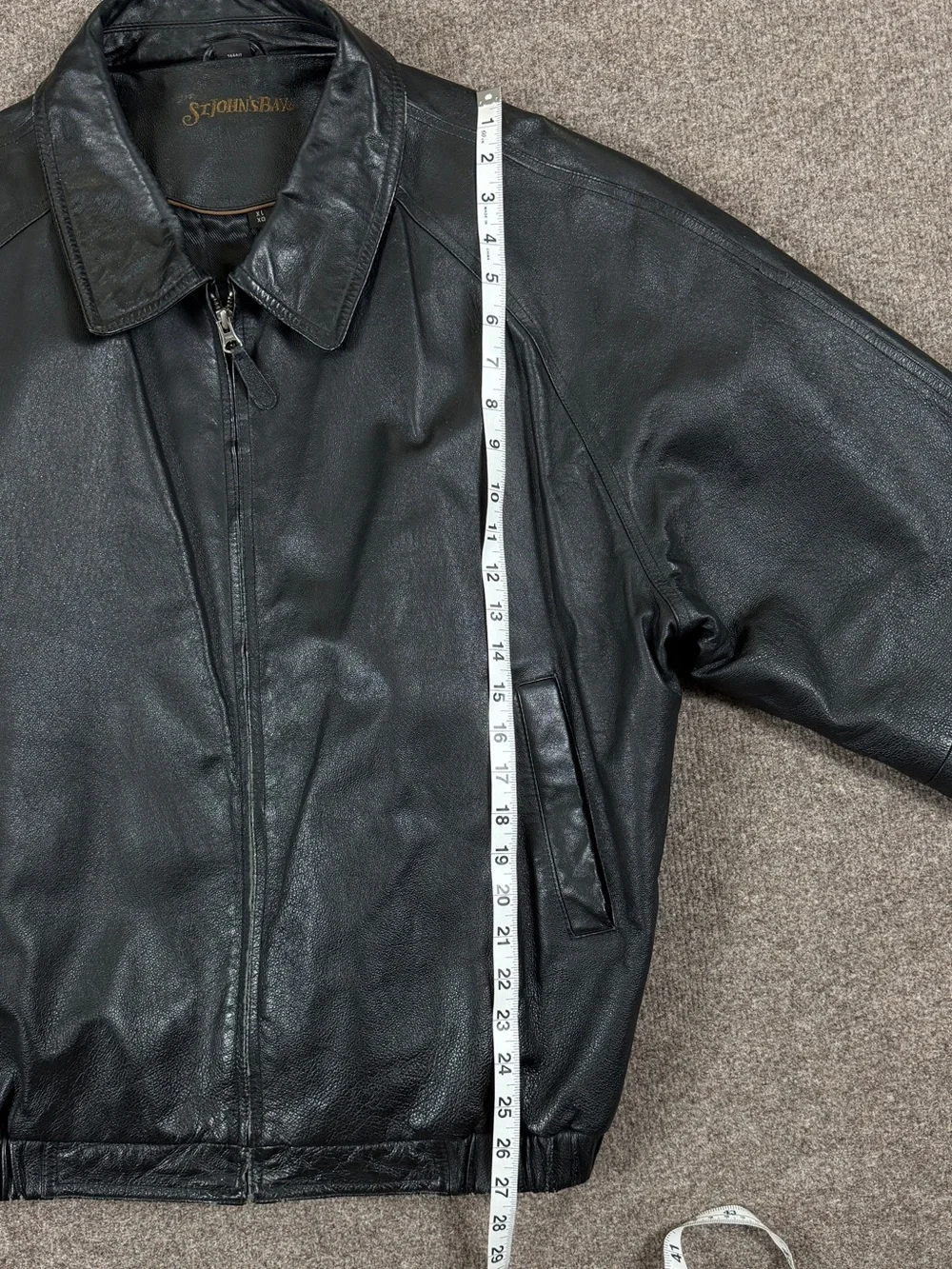 Vintage St John’s Bay Black Genuine Leather Full Zip Bomber Jacket Men’s XL 90s